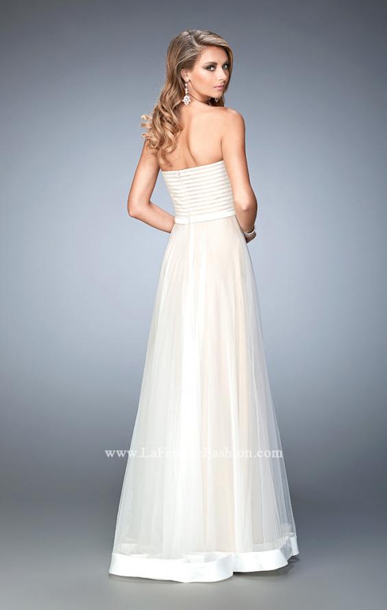 Picture of: Tulle A-line Gown with Striped Bodice and Satin Trim in White, Style: 22536, Back Picture