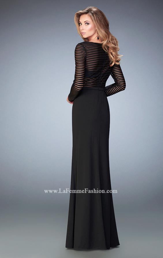 Picture of: Long Sleeve Jersey Dress with Sheer Bodice and Slit in Black, Style: 22539, Back Picture