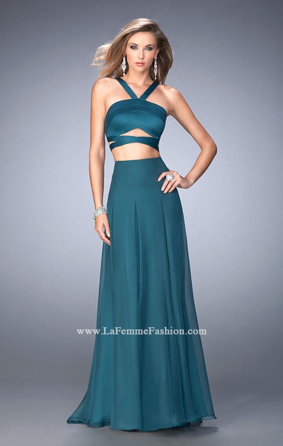 Picture of: Two Piece Prom Dress with Chiffon Skirt and Satin Top in Green, Style: 22555, Detail Picture 1
