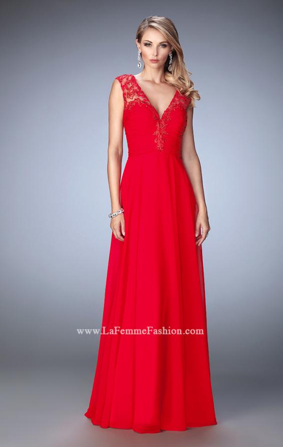 Picture of: Crepe Chiffon Prom Dress with Embroidery in Red, Style: 22583, Detail Picture 1