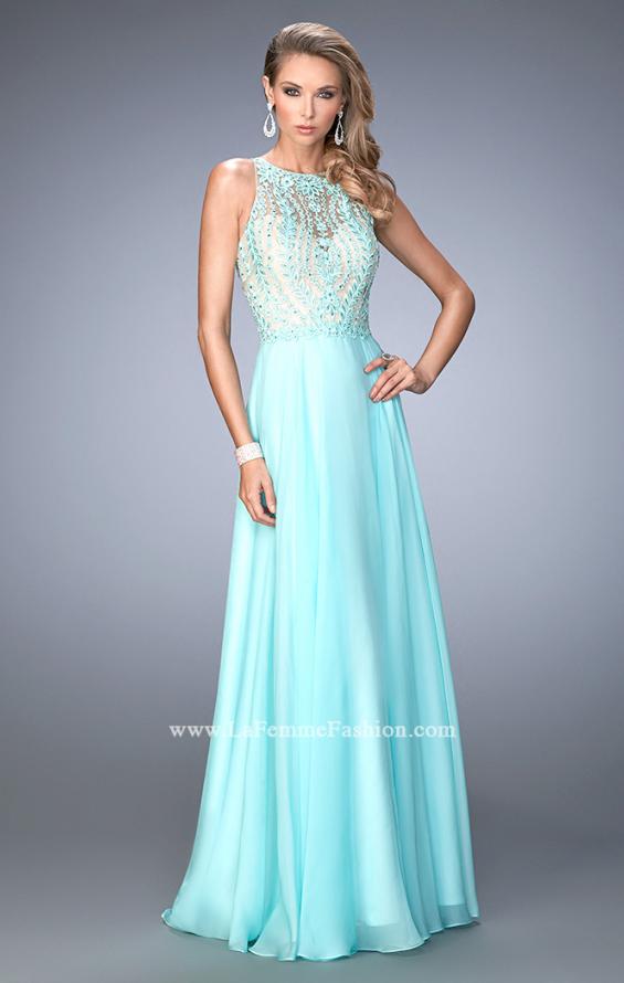 Picture of: Chiffon Prom Gown with Leaf Embroidery in Blue, Style: 22586, Main Picture