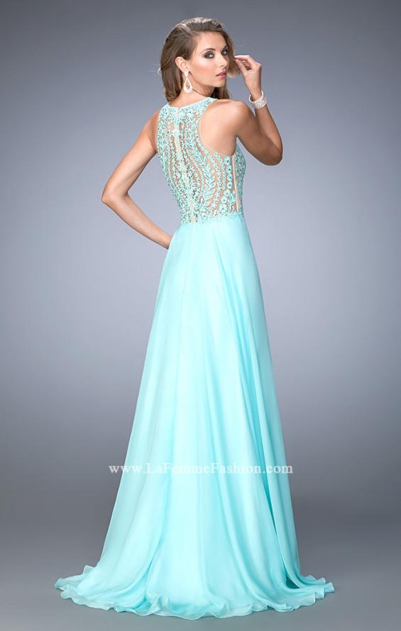 Picture of: Chiffon Prom Gown with Leaf Embroidery in Blue, Style: 22586, Back Picture