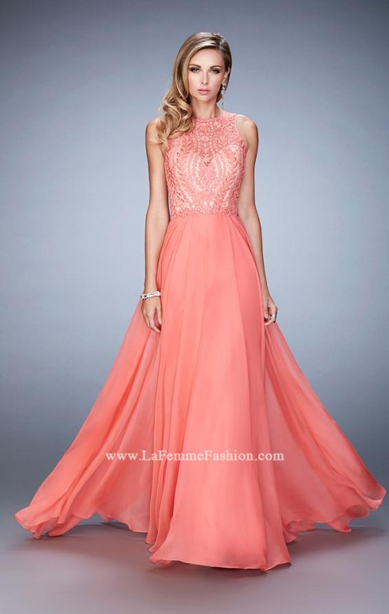 Picture of: Chiffon Prom Gown with Leaf Embroidery in Orange, Style: 22586, Detail Picture 1