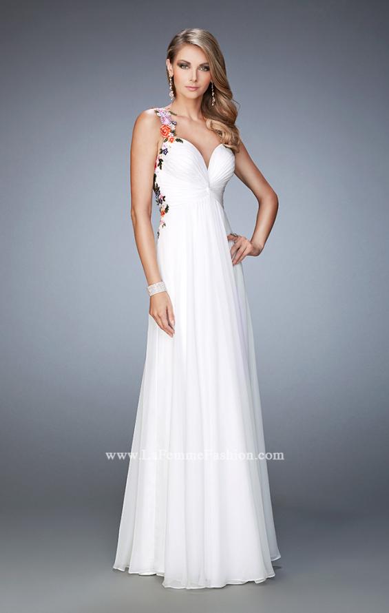 Picture of: Floral Embroidered Chiffon Prom Gown in White, Style: 22610, Back Picture