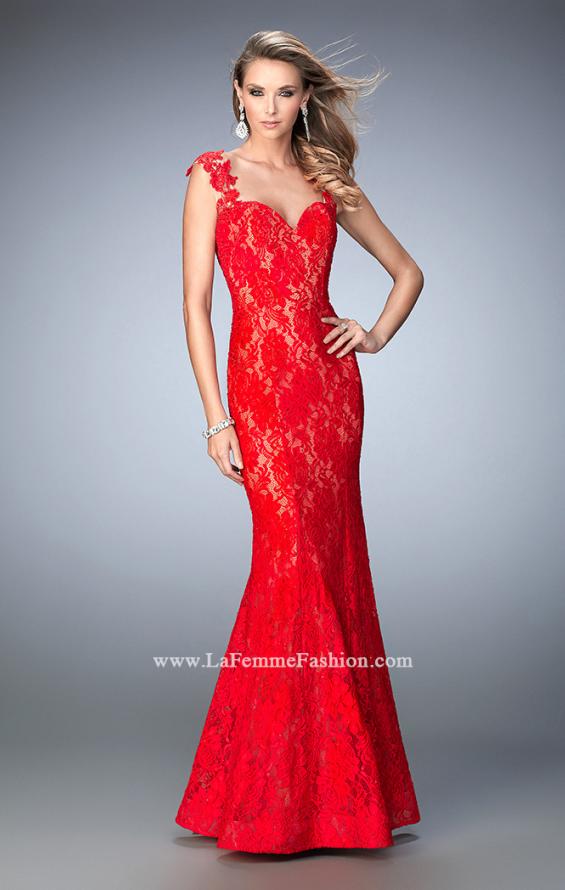 Picture of: Stretch Lace Prom Gown with Open Back and Train in Red, Style: 22617, Main Picture