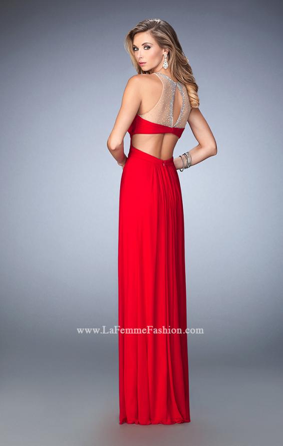 Picture of: Stoned Net Prom Gown with Side Cut Outs in Red, Style: 22624, Back Picture