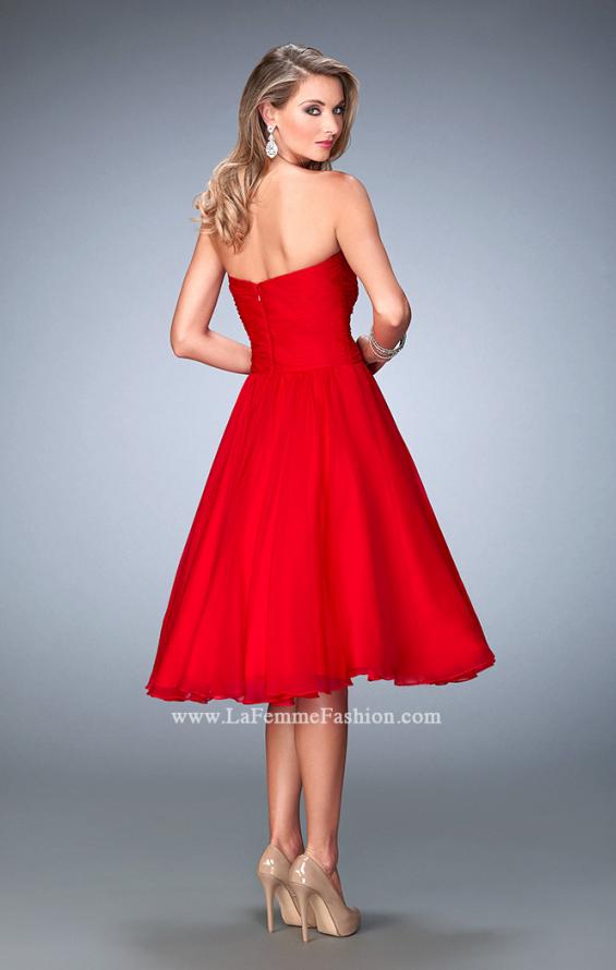 Picture of: Tea Length Party Dress with Gathered Bodice in Red, Style: 22638, Back Picture