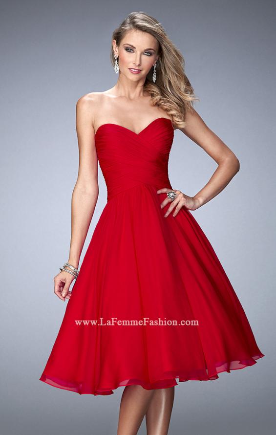 Picture of: Tea Length Party Dress with Gathered Bodice in Red, Style: 22638, Detail Picture 2
