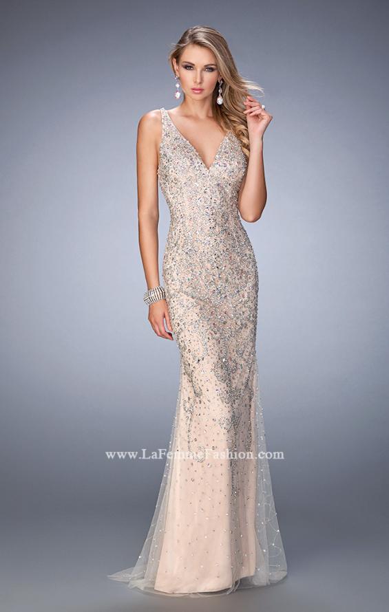 Picture of: Long Embellished Tulle Prom Gown with Sheer Back in Pink, Style: 22644, Main Picture