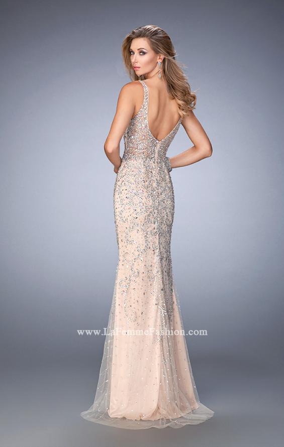 Picture of: Long Embellished Tulle Prom Gown with Sheer Back in Pink, Style: 22644, Back Picture
