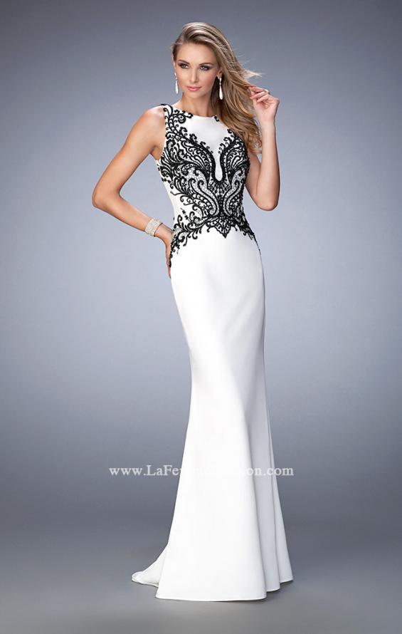 Picture of: Jersey Prom Dress with Train and Keyhole Back in White, Style: 22654, Main Picture