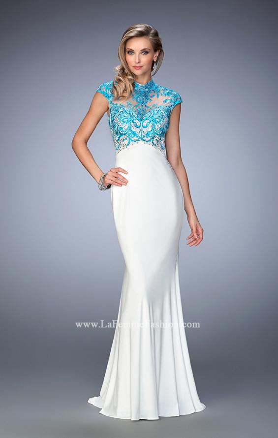 Picture of: Long Jersey Gown with mock Neck and Embroidery in White, Style: 22657, Main Picture