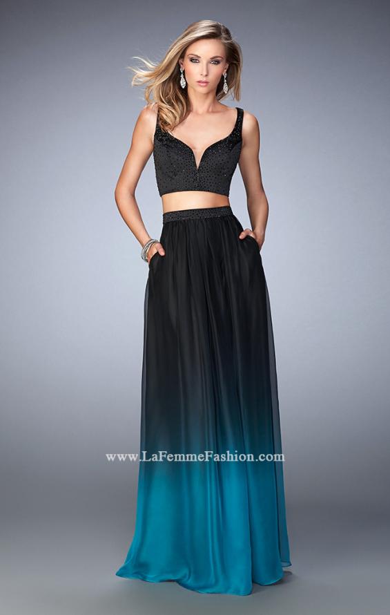 Picture of: Embellished Two Piece Prom Dress with Ombre Skirt in Black, Style: 22694, Main Picture