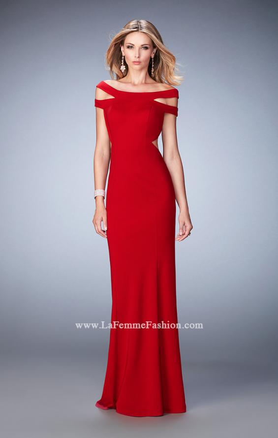 Picture of: Off the Shoulder Dress with Cut Outs and Open Back in Red, Style: 22728, Detail Picture 1