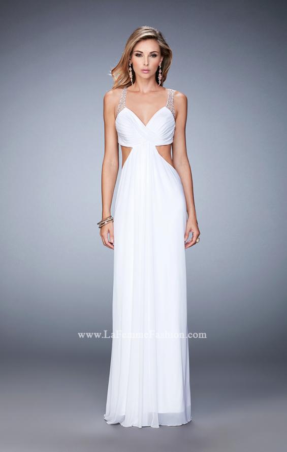 Picture of: Long Prom Gown with Open Back and Stud Detail in White, Style: 22729, Detail Picture 2