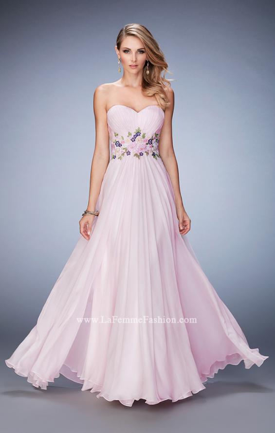 Picture of: Chiffon Gown with Gathered Bust and Lace Belt in Pink, Style: 22731, Main Picture