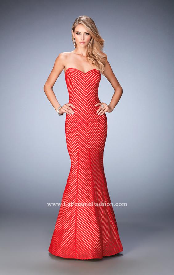 Picture of: Striped Long Mermaid Dress with Sweetheart Neck in Red, Style: 22744, Main Picture
