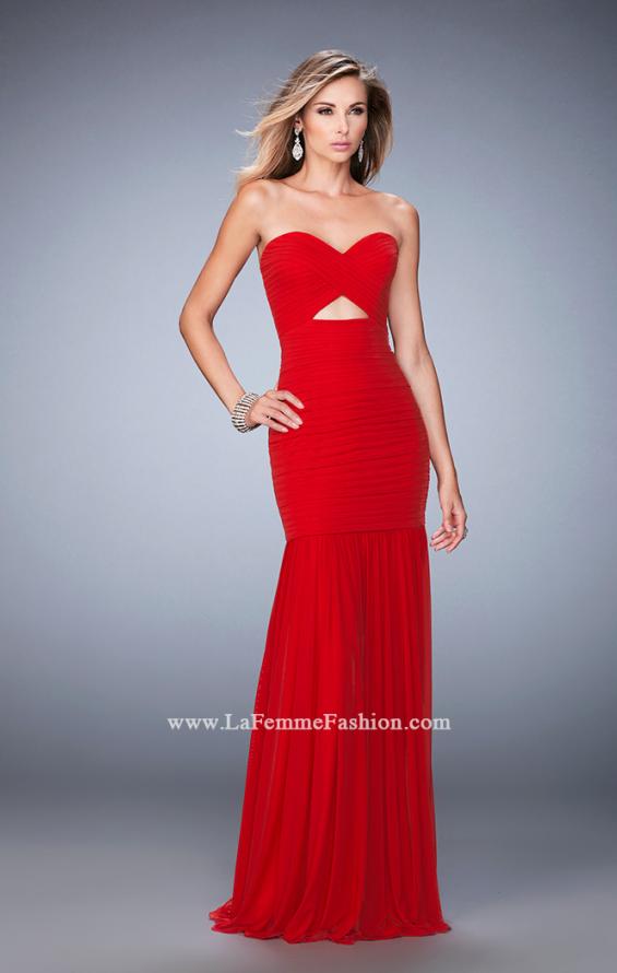 Picture of: Long Prom Gown with Exposed Boning and Stones in Red, Style: 22753, Main Picture