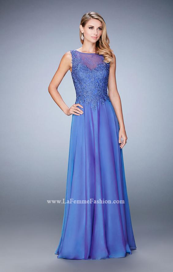 Picture of: Lace Illusion Prom Dress with Embroidered Bodice in Blue, Style: 22783, Main Picture
