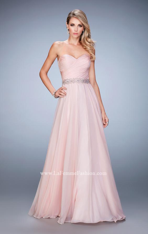 Picture of: Chiffon Prom Gown with Gathered Bodice and Pearls in Pink, Style: 22786, Main Picture