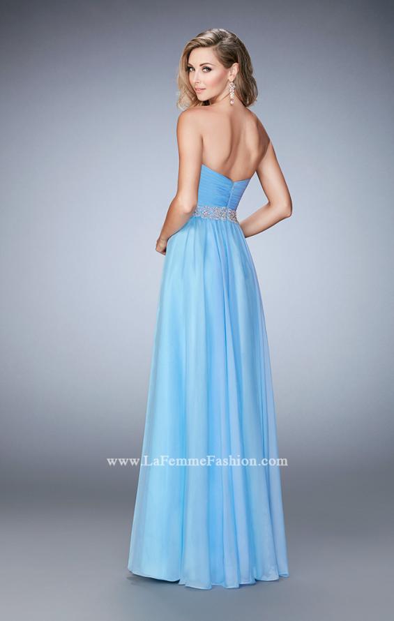 Picture of: Chiffon Prom Gown with Gathered Bodice and Pearls in Blue, Style: 22786, Back Picture