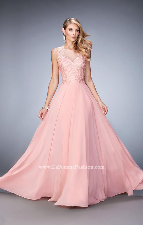 Picture of: Chiffon Gown with Beaded and Lace Bodice and Train in Pink, Style: 22824, Main Picture