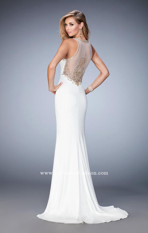 Picture of: Fully Embellished Prom Dress with Train and Leg Slit in White, Style: 22825, Back Picture