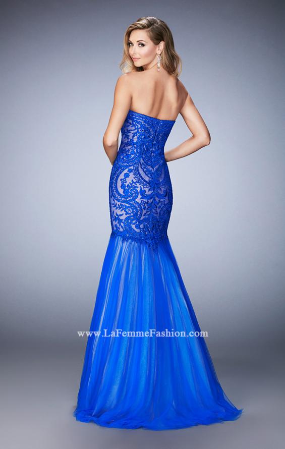 Picture of: Rhinestone Embroidered Prom Gown with Tulle Skirt in Blue, Style: 22836, Back Picture