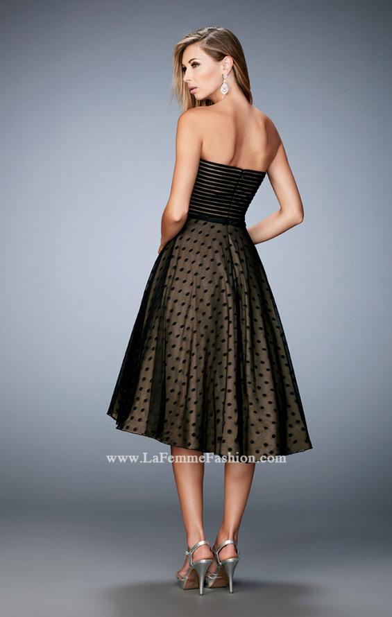 Picture of: Tea Length Dress with Polka Dots and Striped Bodice in Black, Style: 22961, Back Picture