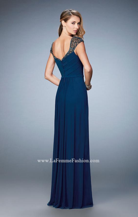 Picture of: Lace and Jeweled Prom Dress with Cap Sleeves in Blue, Style: 22974, Detail Picture 2