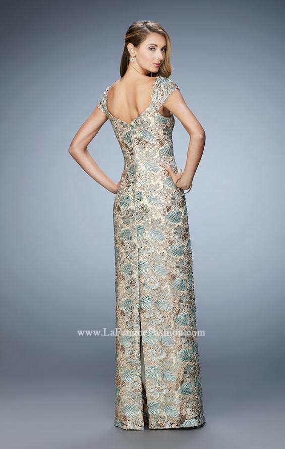 Picture of: Long Lace Evening Gown with Cap Sleeves in Gold, Style: 22984, Back Picture