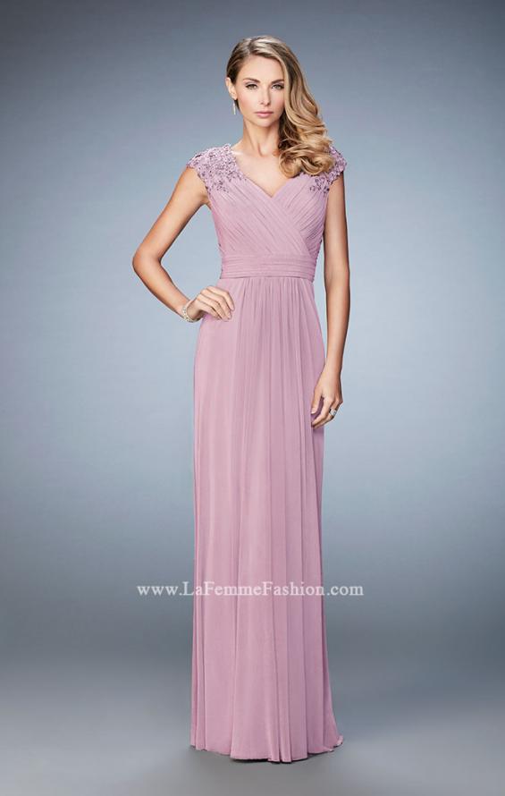Picture of: Cap Sleeve Evening Gown with Pleats and Lace in Pink, Style: 23004, Main Picture