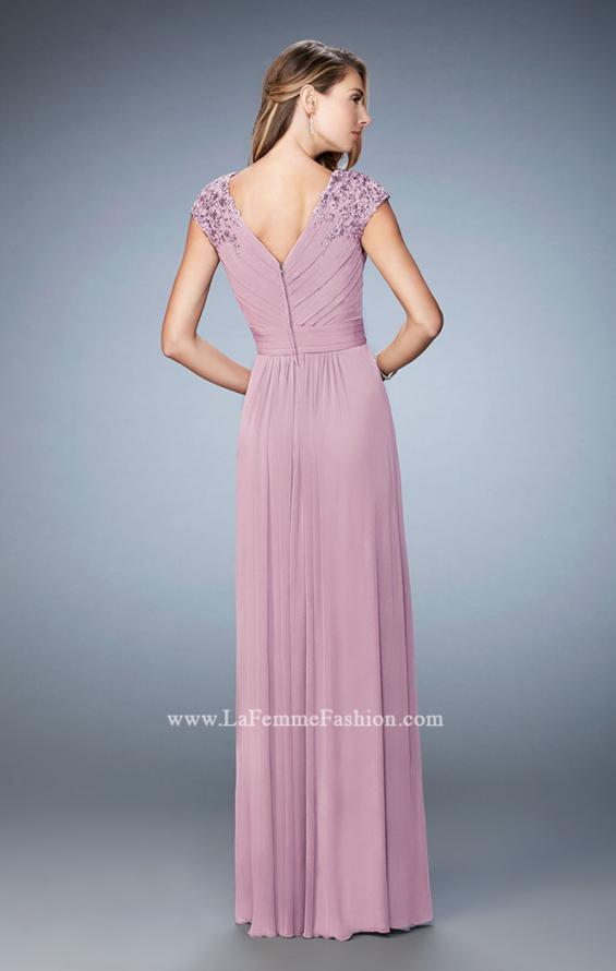 Picture of: Cap Sleeve Evening Gown with Pleats and Lace in Pink, Style: 23004, Back Picture