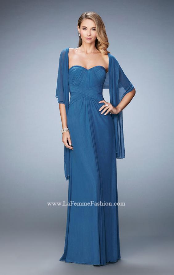 Picture of: Evening Gown with Pleated Bodice and Shawl in Blue, Style: 23023, Main Picture