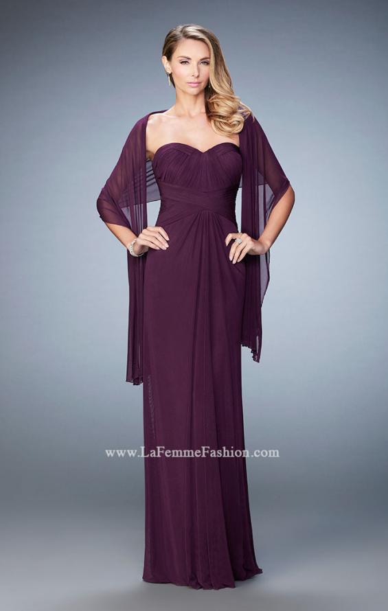 Picture of: Evening Gown with Pleated Bodice and Shawl in Purple, Style: 23023, Detail Picture 2
