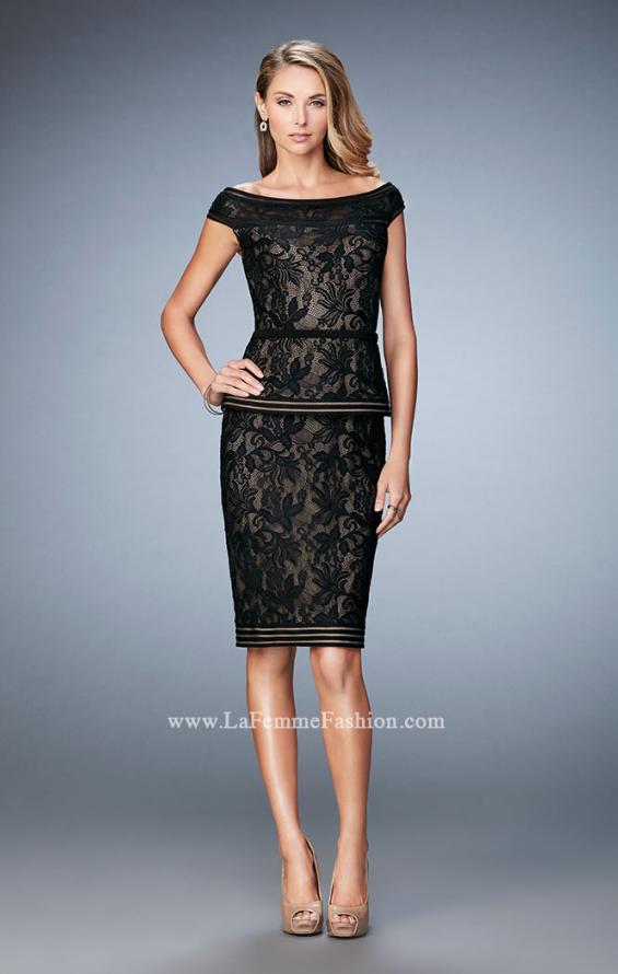 Picture of: Cap Sleeve Lace Cocktail Dress with Peplum Bodice in Black, Style: 23080, Main Picture