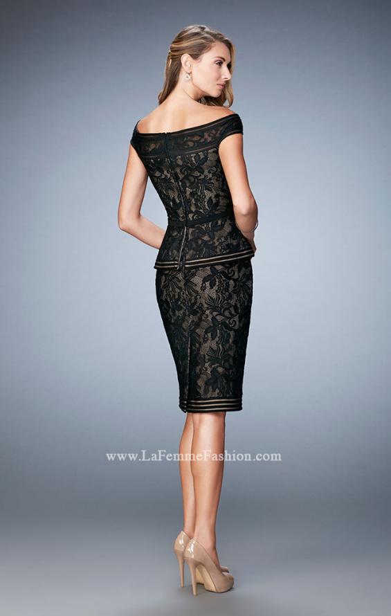 Picture of: Cap Sleeve Lace Cocktail Dress with Peplum Bodice in Black, Style: 23080, Back Picture