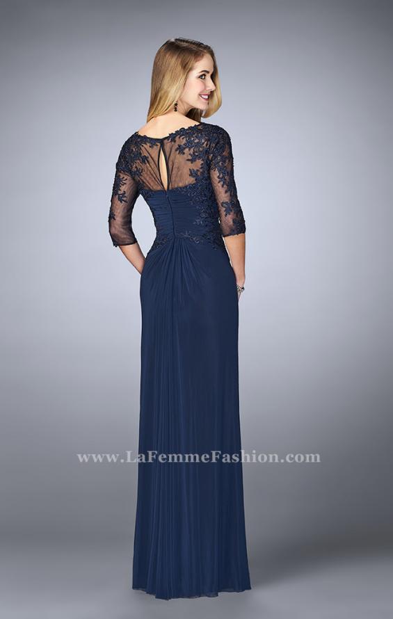 Picture of: 3/4 Sleeve Evening Dress with Lace Accents in Blue, Style: 23118, Back Picture