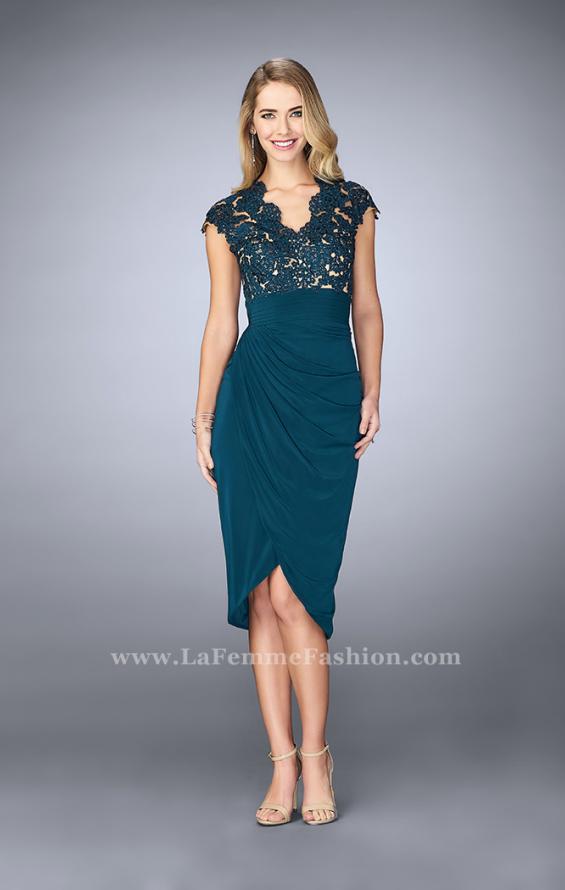 Picture of: Jersey Cocktail Dress with Tulip Hem and Beading in Green, Style: 23124, Main Picture