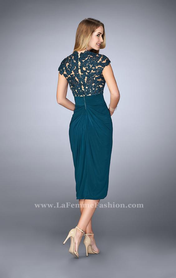 Picture of: Jersey Cocktail Dress with Tulip Hem and Beading in Green, Style: 23124, Back Picture