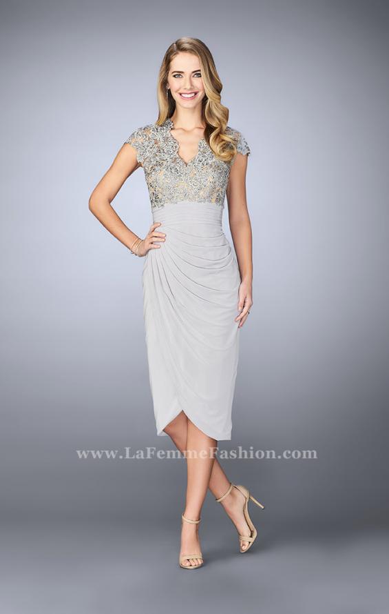 Picture of: Jersey Cocktail Dress with Tulip Hem and Beading in Silver, Style: 23124, Detail Picture 2