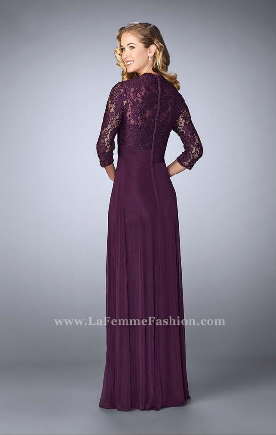 Picture of: Classic Jersey Evening Gown with 3/4 Sleeves in Purple, Style: 23139, Back Picture