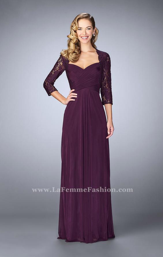 Picture of: Classic Jersey Evening Gown with 3/4 Sleeves in Purple, Style: 23139, Detail Picture 1