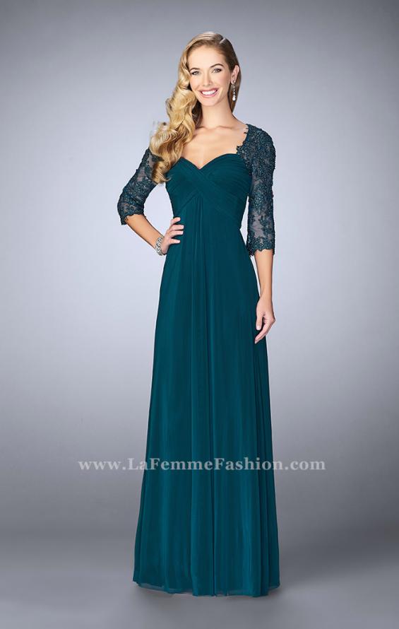 Picture of: Long Evening Gown with 3/4 Sleeves and Empire Waist in Green, Style: 23141, Main Picture