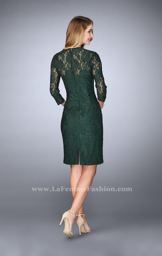 Picture of: Knee Length Lace Dress with 3/4 Sleeves in Green, Style: 23149, Back Picture