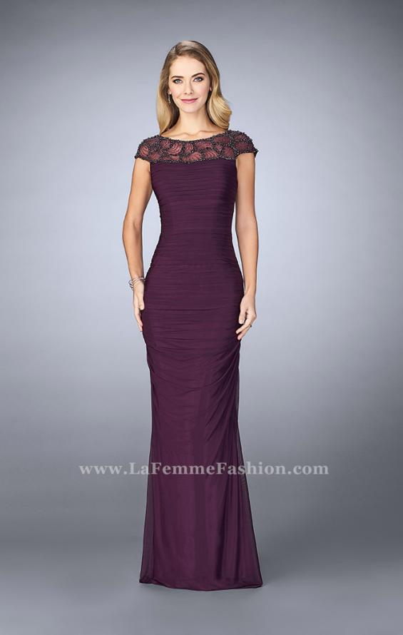 Picture of: Net Jersey Dress with Beading and Sheer Neckline in Purple, Style: 23215, Main Picture