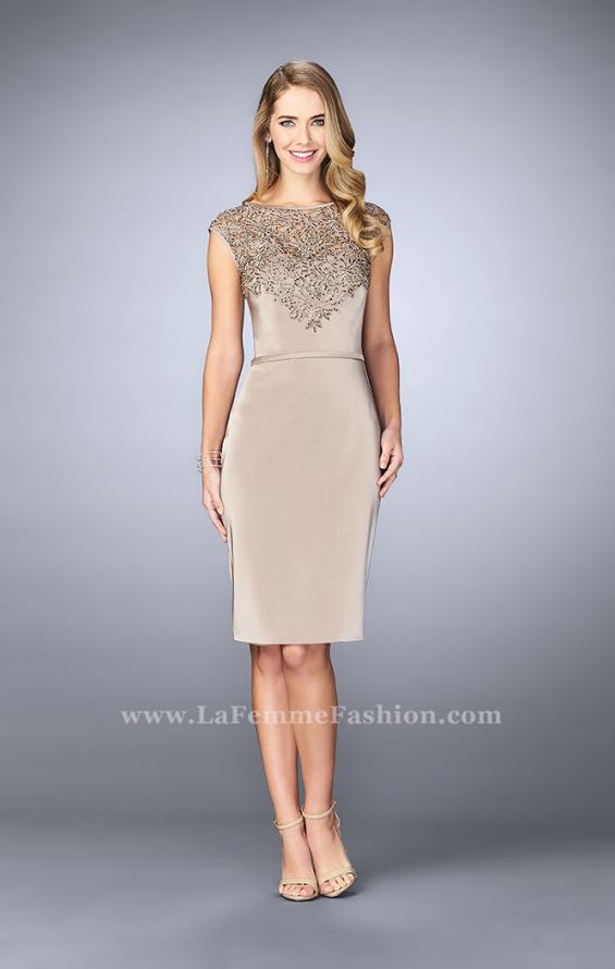 Picture of: Knee Length Gown with Beaded Embroidery in Nude, Style: 23266, Main Picture