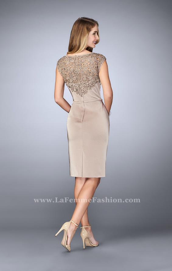 Picture of: Knee Length Gown with Beaded Embroidery in Nude, Style: 23266, Back Picture