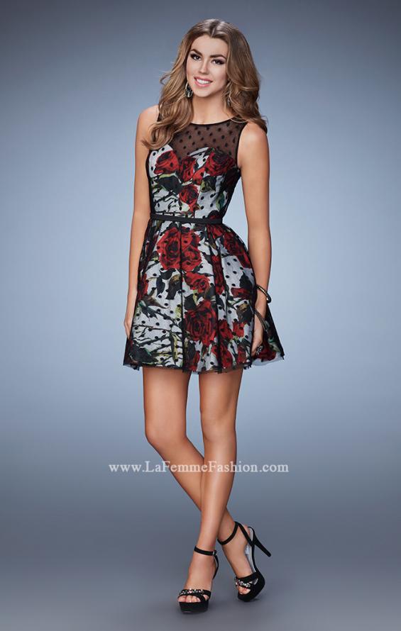 Picture of: Short Floral Print Dress With Polka Dot Overlay in Print, Style: 23312, Detail Picture 1