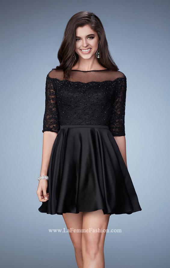 Picture of: Off the Shoulder Scallop Laced Homecoming Dress in Black, Style: 23345, Main Picture